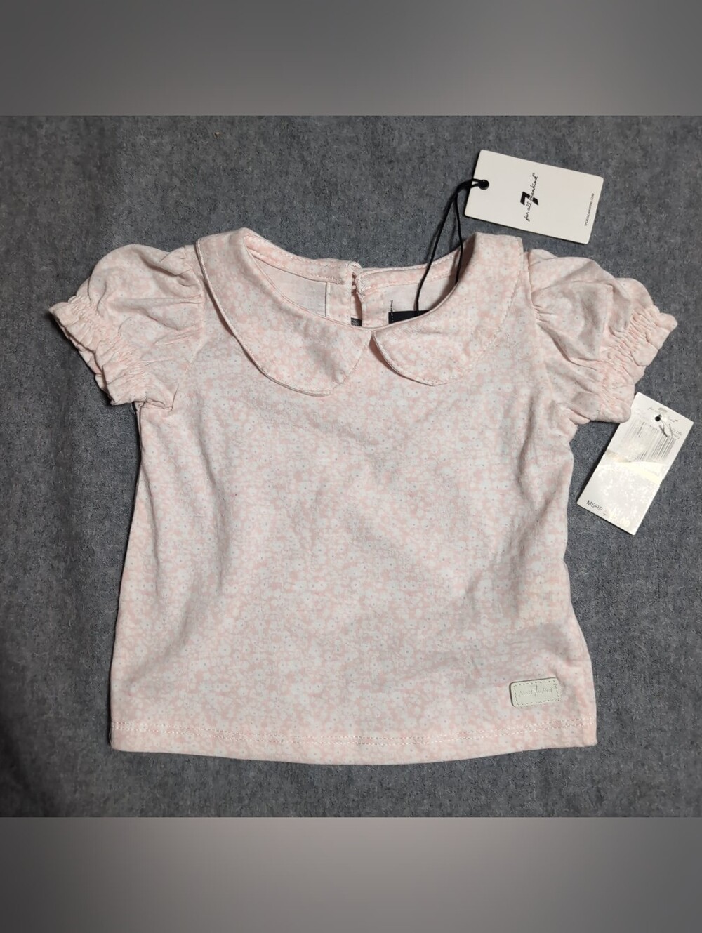 7 FOR ALL MANKIND Foil Printed Top Pink Silver Size 12 Months Embroidered NWT